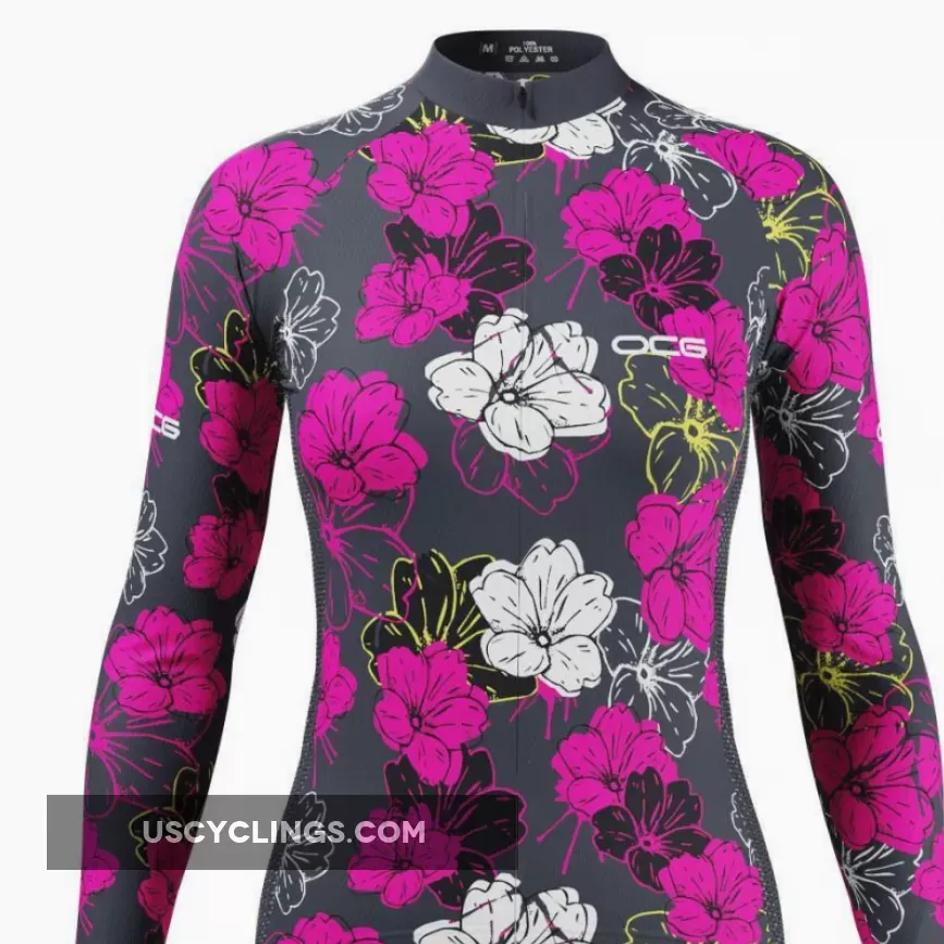 Women's Pink Floral Long Sleeve Cycling Jersey New Releases