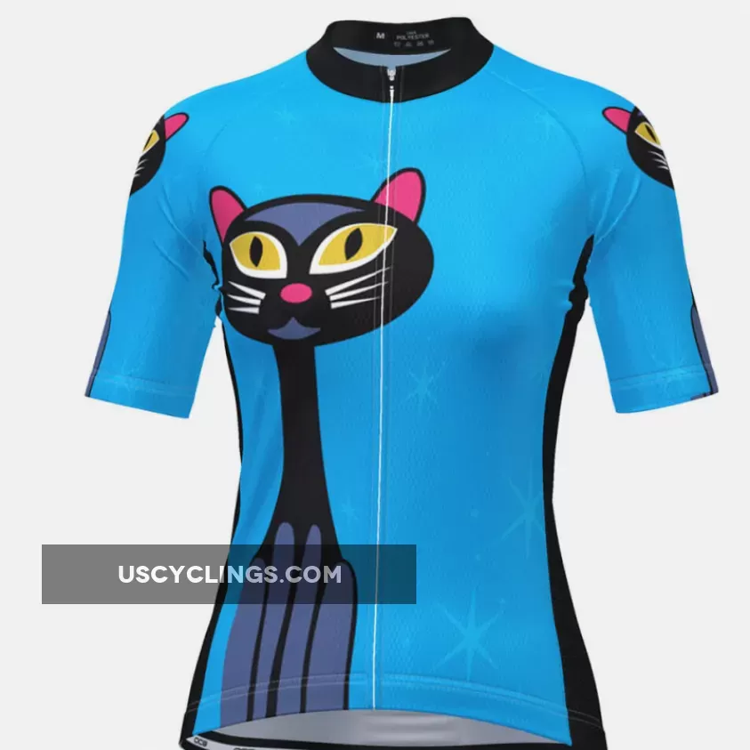 Women's Night Cat Blue Short Sleeve Cycling Jersey Online