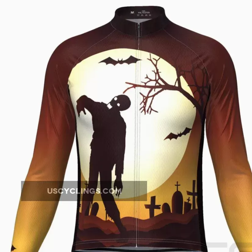 Zombie Jersey Men's Zombie Graveyard Long Sleeve Cycling Jersey