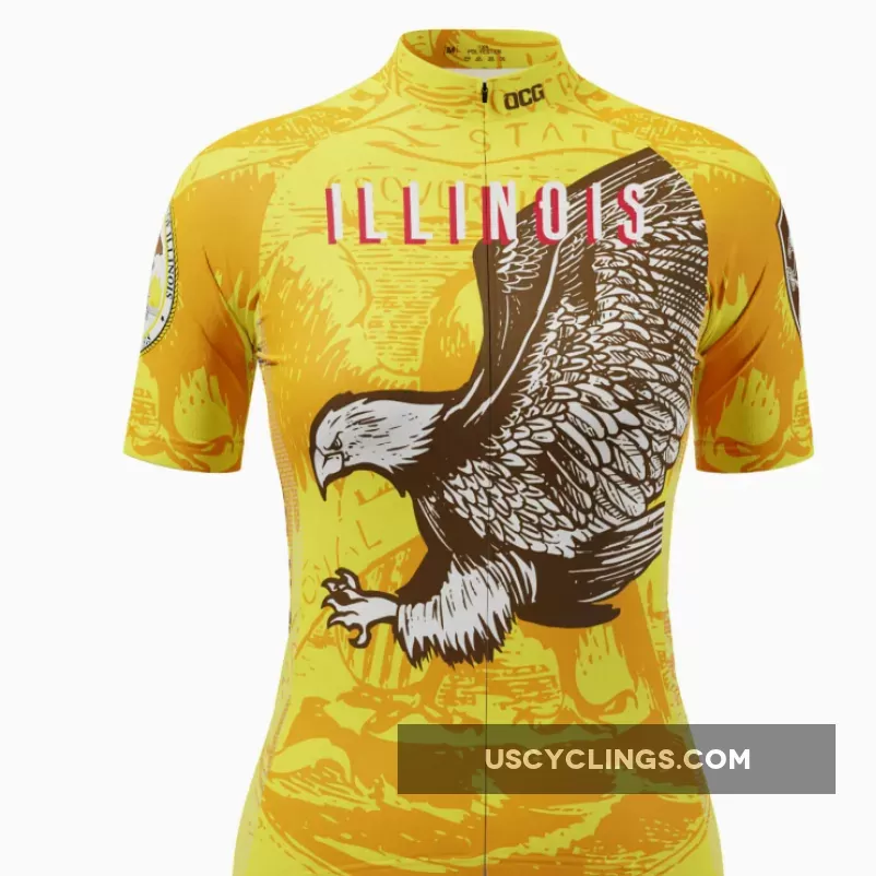 Women's Illinois Flag USA State Short Sleeve Cycling Jersey