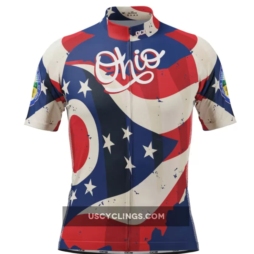 Men's Ohio Flag USA State Short Sleeve Cycling Jersey For Sale