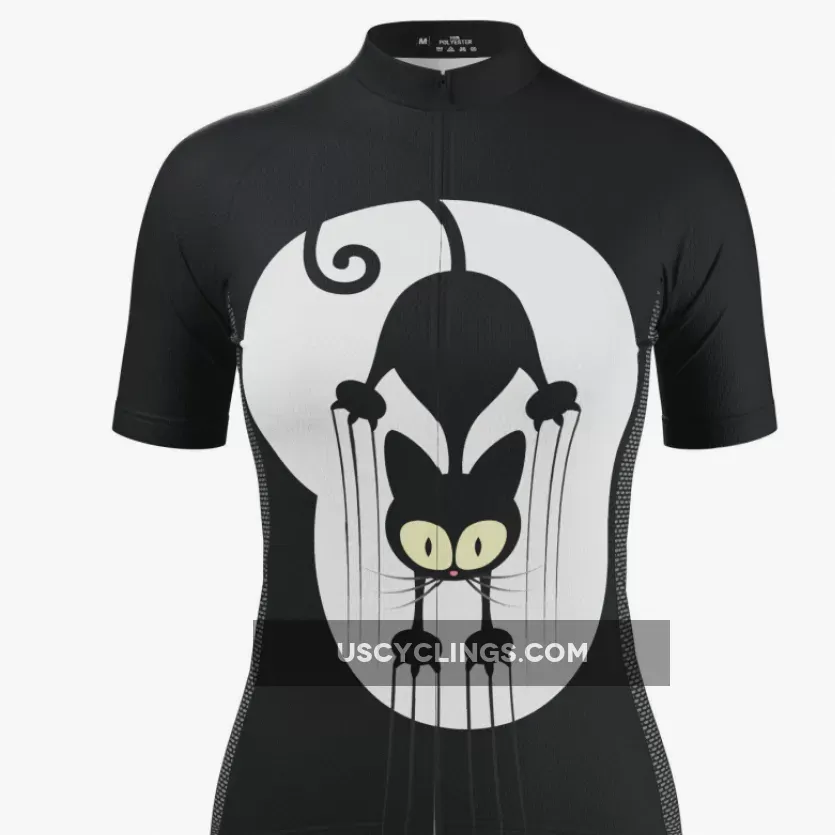 Online Women's Black Cat Clawing Short Sleeve Cycling Jersey
