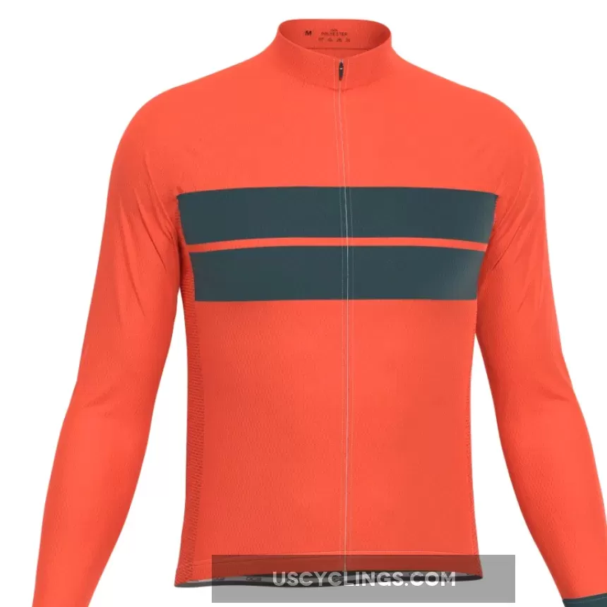 Men's Retro Two Stripe Orange Long Sleeve Cycling Jersey Orange Cycling Jersey