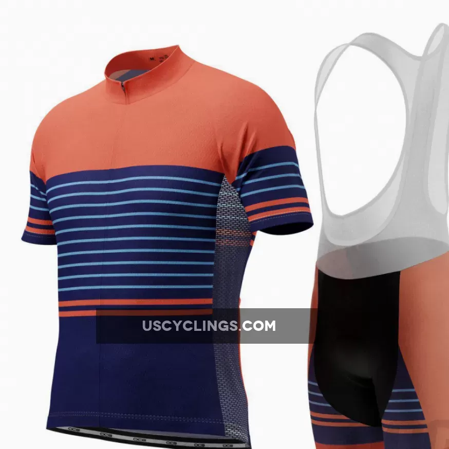 Men's Orange Blue Stripe Short Sleeve Cycling Kit For Sale