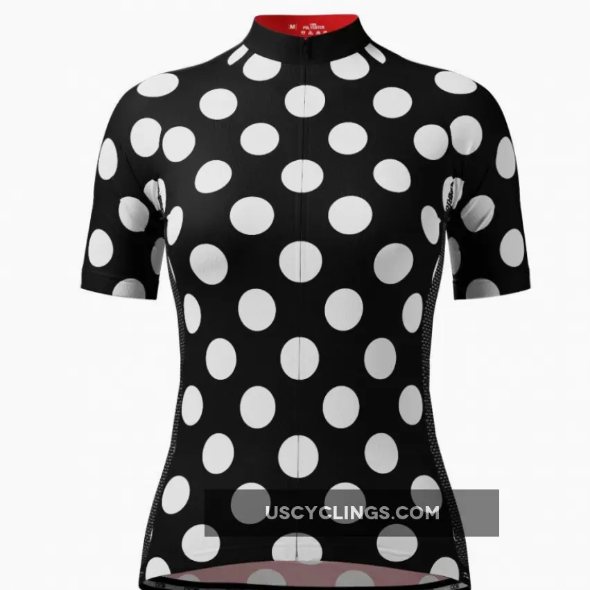 Womens Black Cycling Jersey Women's Polka Dot Black Short Sleeve Cycling Jersey