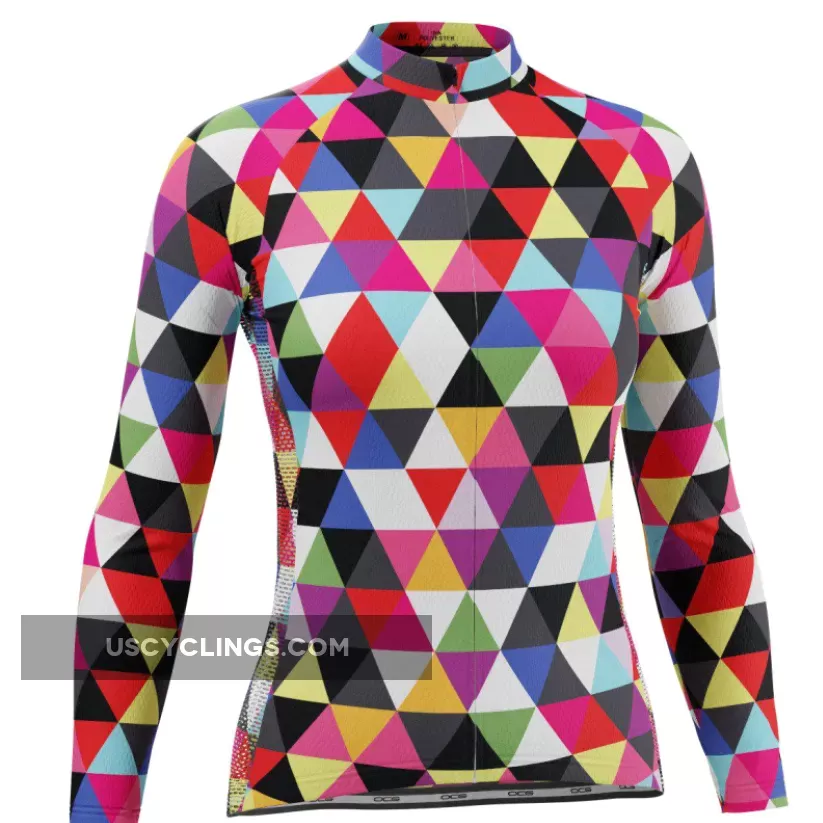 Women's High Viz Color Triangles Long Sleeve Cycling Jersey