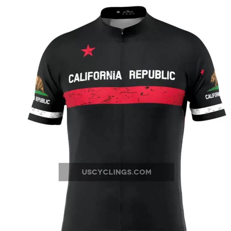 Men's California Republic Black Short Sleeve Cycling Jersey For Sale