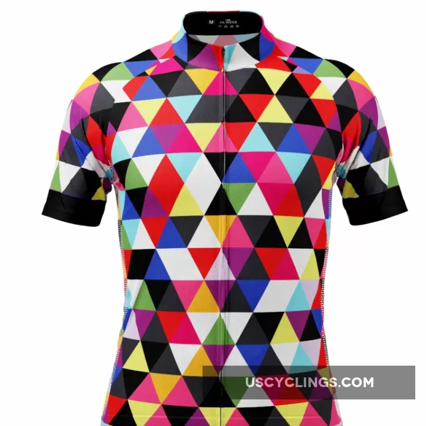Men's High Viz Color Triangles Short Sleeve Cycling Jersey For Sale