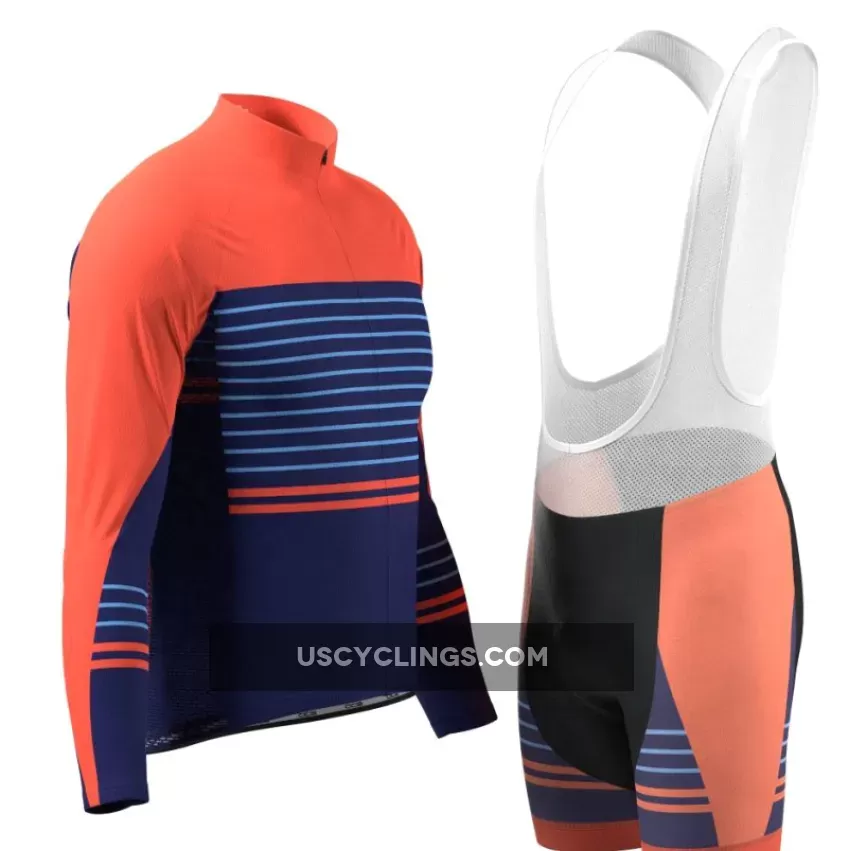 Men's Orange Blue Stripe Long Sleeve Cycling Kit For Sale