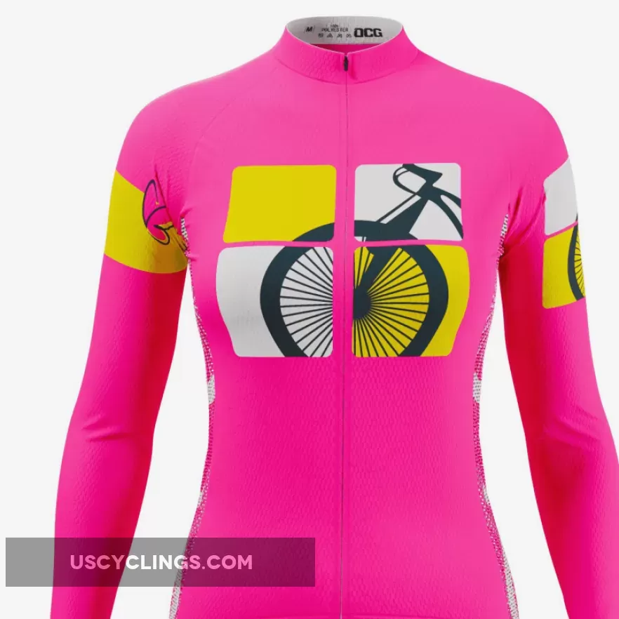 Women's Born to Ride Long Sleeve Pink Cycling Jersey