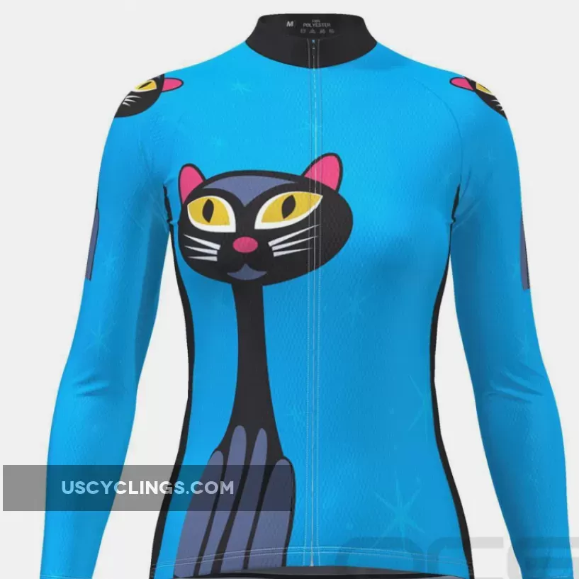 Women's Starry Night Cat Long Sleeve Cycling Jersey For Sale